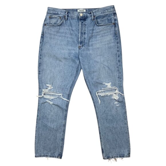 Agolde Riley Crop Jean 31 Distressed Ripped High Rise Button Fly Straight Leg - Picture 1 of 12